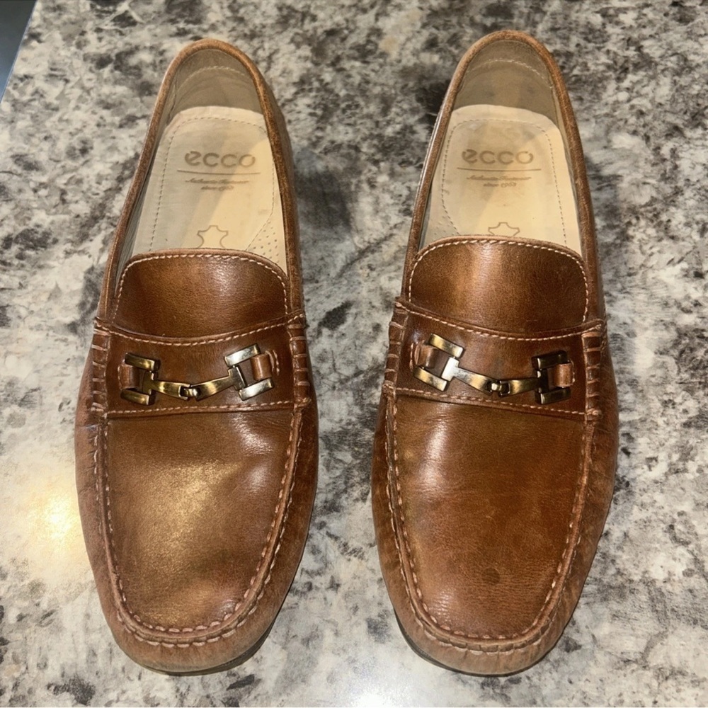 Ecco Men's Tan Leather Slip-On Loafers